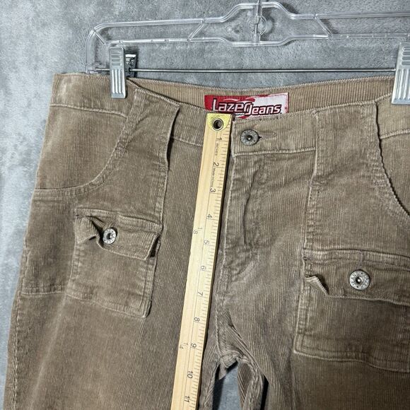 Y2K Vintage Lazer Jeans Corduroy Flare Pants 7 Low Rise Beige Tan Pockets 2000s - Picture 4 of 8